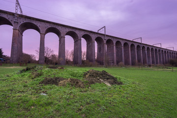 Railway Viaduct viewed at sunrise near Welwyn Garden City, England