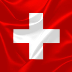 Illustration of Switzerland waving fabric flag