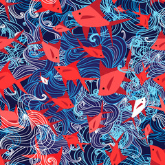 Seamless yarn pattern of a marine red fish