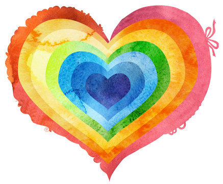 Watercolor textured rainbow heart with a lace edge