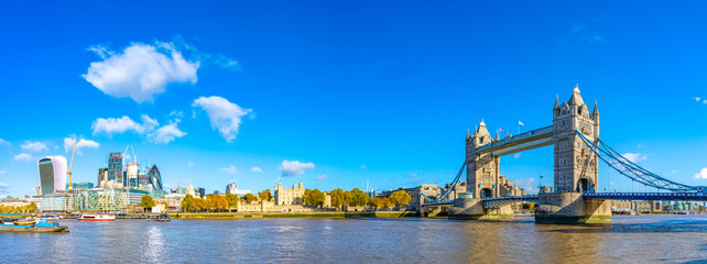 Tower Bridge morning panorama in autumn. London. England
