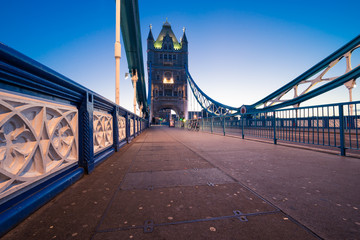 Fototapeta na wymiar Crossing empty Tower Bridge in London, England 