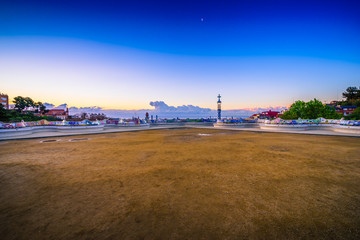Beautiful night time panorama of Park Guell. Park was built from 1900 to 1914 and officially opened...