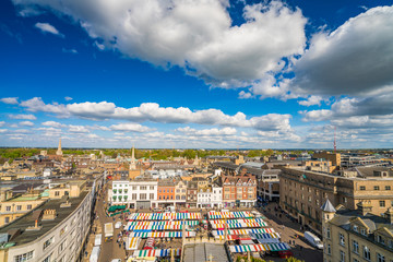 Aerial panorama of Cambridge market square, UK