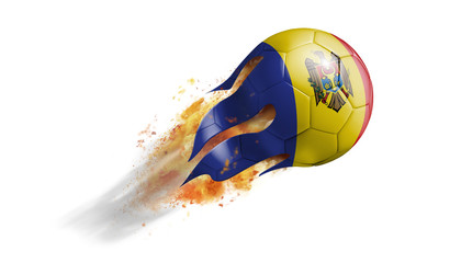 Flying Flaming Soccer Ball with Moldova Flag