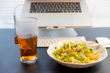 Fresh salad on the plate, close up.