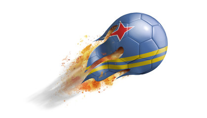 Flying Flaming Soccer Ball with Aruba Flag