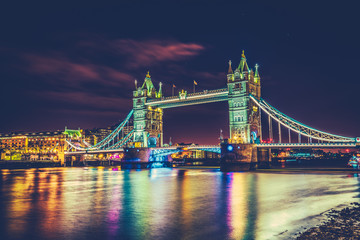 Tower Bridge in HDR colors at night 