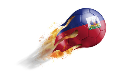 Flying Flaming Soccer Ball with Haiti Flag