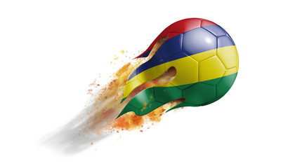 Flying Flaming Soccer Ball with Mauritius Flag