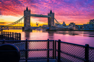 Tower bridge at sunrise London,England