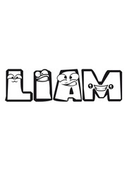 liam vorname männlich kind baby nachwuchs schwanger junge buchstabe name schreiben cartoon comic gesicht lustig lebendig logo cool ABC