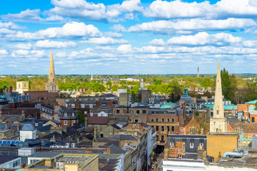 Fototapeta na wymiar Cambridge city rooftops view, England 