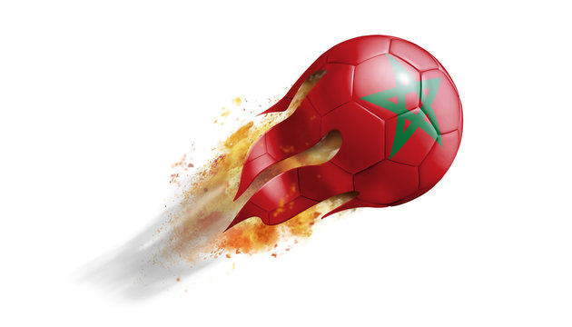 Flying Flaming Soccer Ball with Morocco Flag