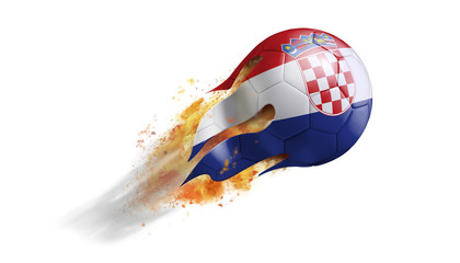 Flying Flaming Soccer Ball with Croatia Flag