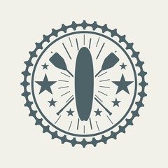 Surfboard and paddles. Surfing graphic and emblem for web design or print. Stand up paddle boarding