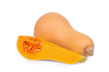 whole and slice butternut squash isolated on white background