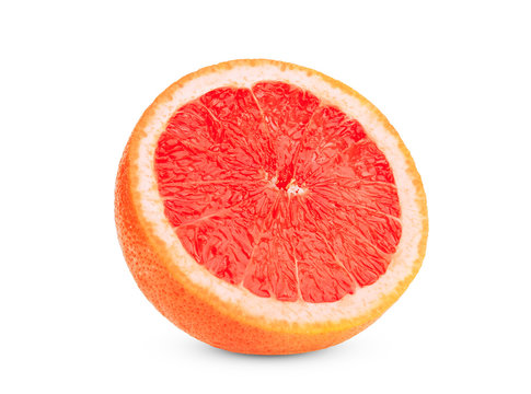 half sliced grapefruit isolated on white background