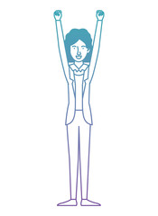 young woman celebrating with hands up character vector illustration design