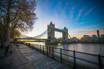 Tower Bridge viewed at beautiful sunrise 