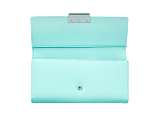 Light blue wallet on white background.