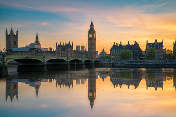 Big Ben and Westminster Palace at beautiful sunset in London,UK