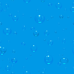 Carbonated water drops of dew. Blue seamless background
