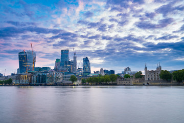 Fototapeta na wymiar Financial district in London at sunset. England. UK