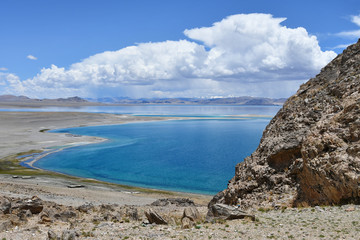 China. Great lakes of Tibet. Lake Teri Tashi Namtso in sunny summer day