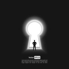 Vector illustration, Businessman silhouette Stand on keyhole, concept of success
