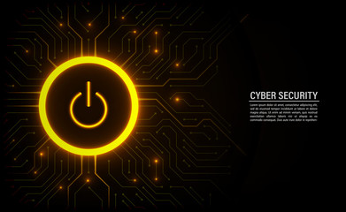 Cyber security concept. Power button on technology background.