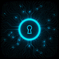Abstract technology background. Cyber security concept. Closed padlock on digital circuit board vector illustration.