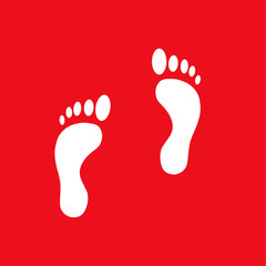 Fototapeta na wymiar footprint. white icon on red background