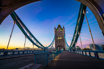 Crossing Tower Bridge at sunrise