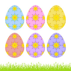 Set of cute colored isolated Easter eggs on a white background. With an interesting floral pattern. Simple flat vector illustration. Suitable for decoration of postcards, advertising
