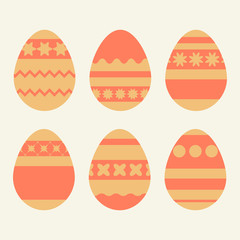 Set of colored isolated Easter eggs on a white background. With an abstract striped pattern. Simple flat vector illustration. Suitable for decoration of postcards, advertising, magazines, websites.