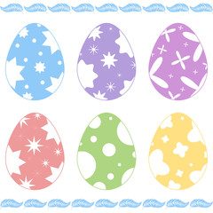 Set of colored isolated Easter eggs on a white background. With an abstract unusual pattern. Simple flat vector illustration. Suitable for decoration of postcards, advertising, magazines, websites.