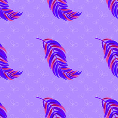 Colorful seamless pattern of abstract feathers. Simple flat vector illustration. For the design of paper wallpaper, fabric, wrapping paper, covers, web sites.