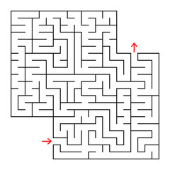 Abstract square isolated labyrinth. Black color on a white background. An interesting and useful game for children and adults. Simple flat vector illustration. With a place for your drawings