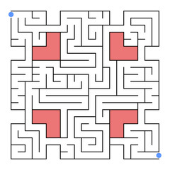 Abstract isolated labyrinth of unusual shape. An interesting and useful game for children and adults. Simple flat vector illustration. With inserts from hearts.