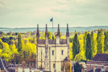 Cambridge University tower in abstract colors 