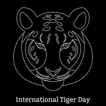 International Tiger Day. July 29. Wild mammal is an animal. Linear style