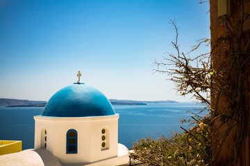 Fototapeta na wymiar Blue dome on Santorini island, Cyclades, Greece