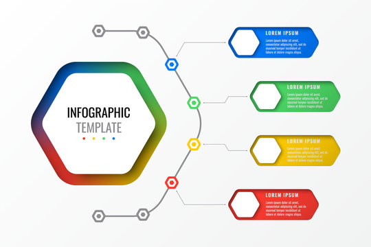 four options design layout infographic template with hexagonal elements. business process diagram for brochure, banner, annual report and presentation
