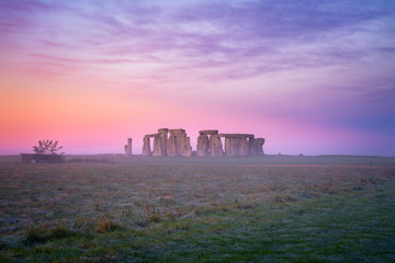 Stonehenge at foggy winter sunrise | England