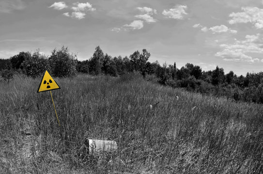 Sign of radiation pollution in Pripyat ghost town,Chernobyl's area,Ukraine