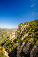 Fototapeta na wymiar Monserrat mountain viewed from Santa Maria de Montserrat Abbey
