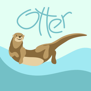 cartoon otter vector illustration flat style front 
