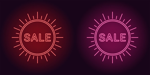 Neon icon of Red and Pink Sale badge