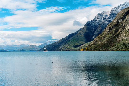 Steam Ship Sailing On Lake Wakatipu Near Queenstown In New Zealand